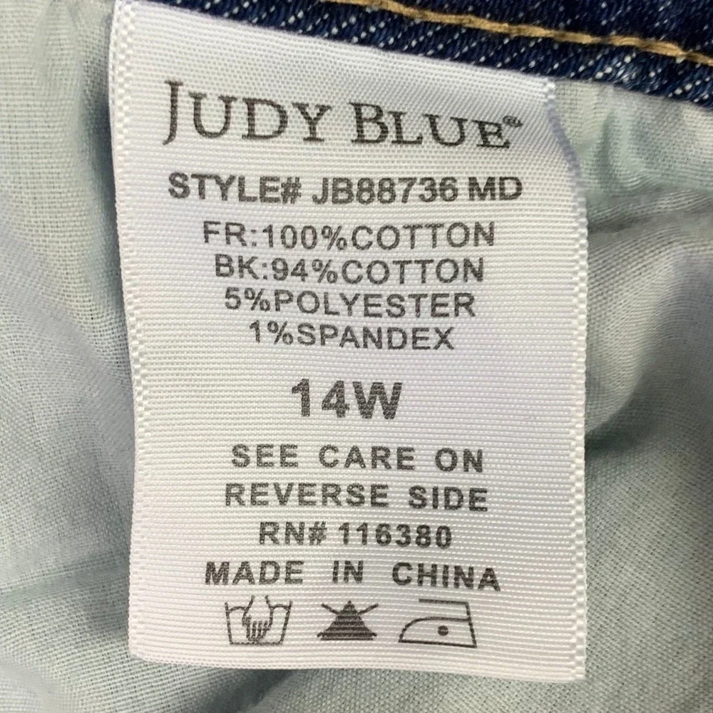 Judy Blue Womens Straight Distressed Jeans High Rise Straight Leg Raw Hem SZ 14W